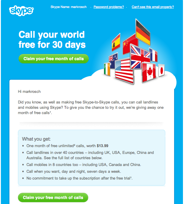 free skype landline calls email